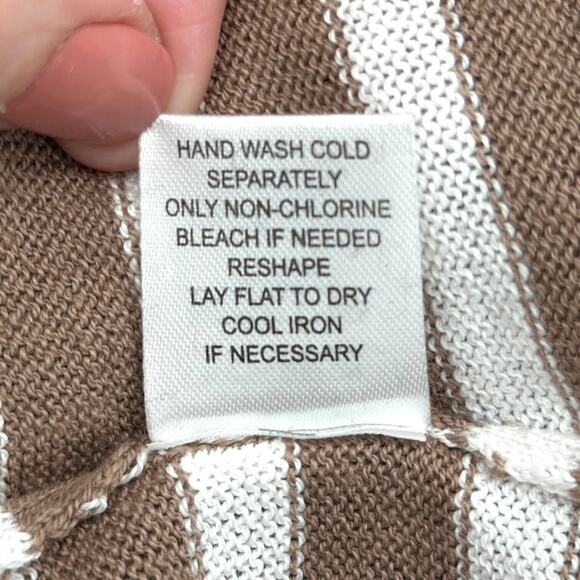 525 America Brown White Striped Shoulder Zipper Long Sleeve‎ Sweater Large - Picture 6 of 8